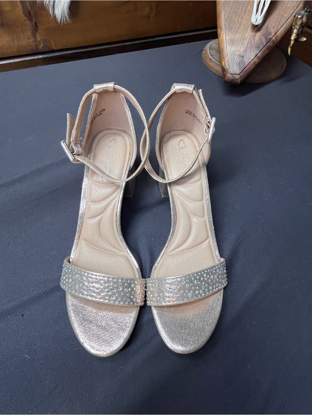 Women's Ankle-Strap rhinestone heels in Gold